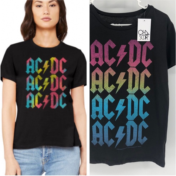 Chaser Tops - CHASER NWT AC/DC BAND TEE GRAPHIC T-SHIRT RAINBOW